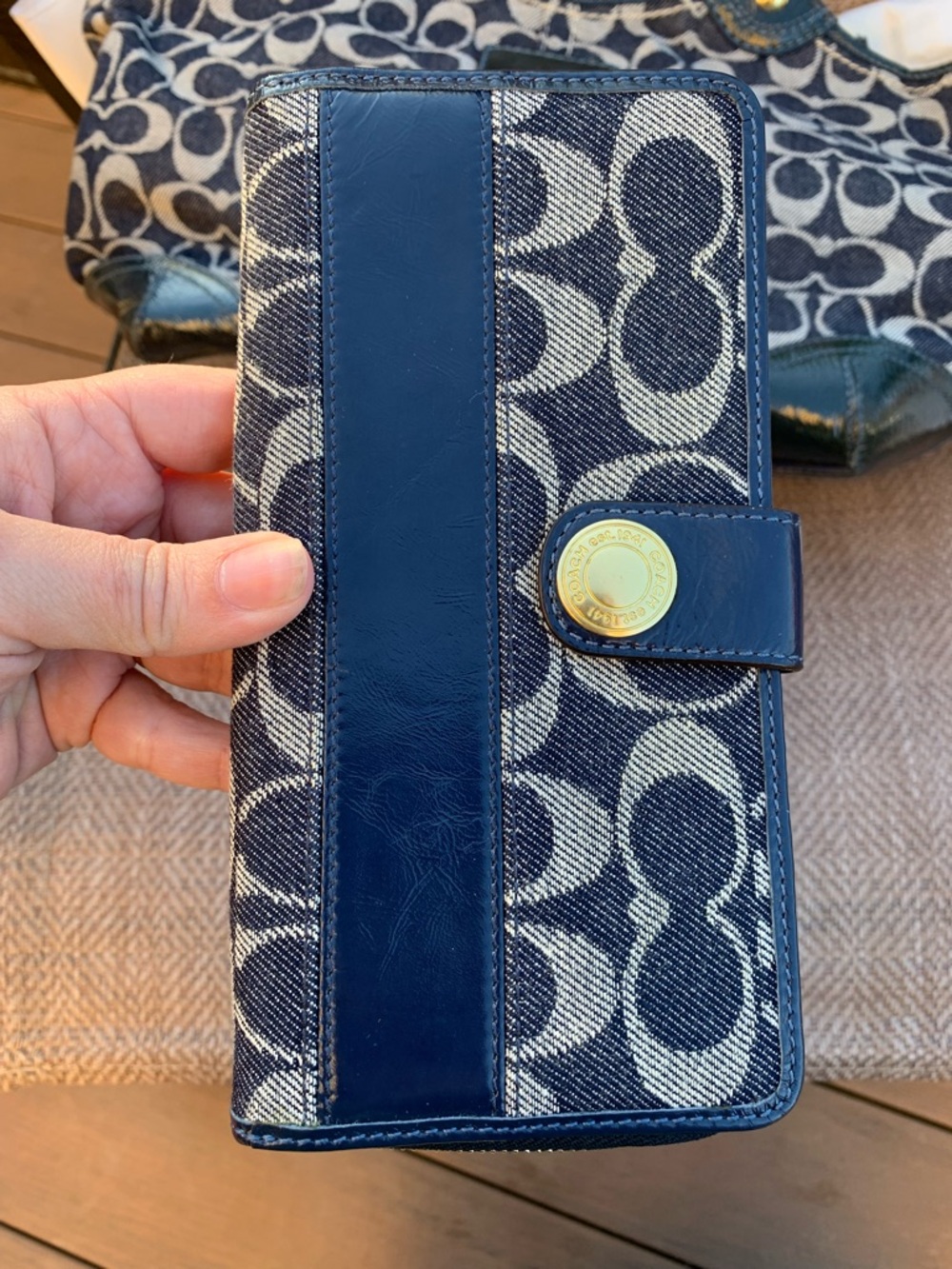 Coach 12573 denim blue and Gray Signature Bleeker Tote Bag with matching wallet - Picture 7 of 16